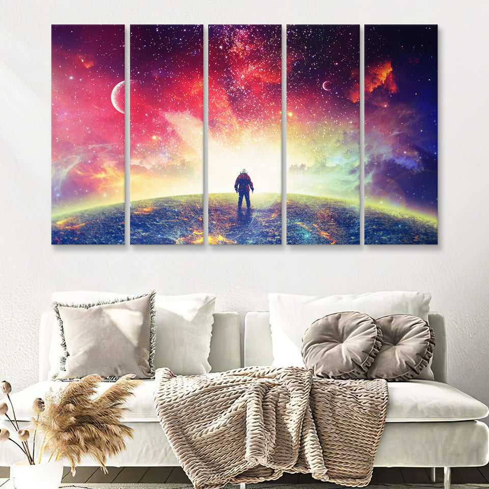 Universe W An Astronaut Exploring 5 Pieces B Canvas Prints Wall Art - Painting Canvas, Multi Panels,5 Panel, Wall Decor