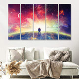 Universe W An Astronaut Exploring 5 Pieces B Canvas Prints Wall Art - Painting Canvas, Multi Panels,5 Panel, Wall Decor