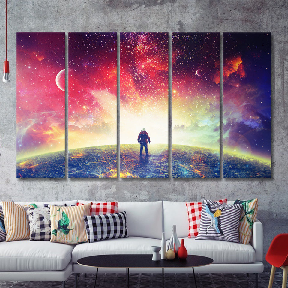 Universe W An Astronaut Exploring 5 Pieces B Canvas Prints Wall Art - Painting Canvas, Multi Panels,5 Panel, Wall Decor