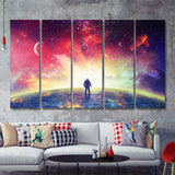 Universe W An Astronaut Exploring 5 Pieces B Canvas Prints Wall Art - Painting Canvas, Multi Panels,5 Panel, Wall Decor