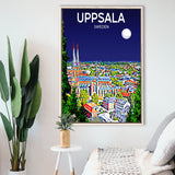 Uppsala Sweden Art Night Art Print, Large Canvas, Framed Canvas Print Wall Art Home Decor, Floating Frame