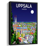 Uppsala Sweden Art Night Art Print, Large Canvas, Framed Canvas Print Wall Art Home Decor, Floating Frame