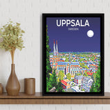 Uppsala Sweden Art Night Art Print, Large Canvas, Framed Canvas Print Wall Art Home Decor, Floating Frame