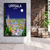 Uppsala Sweden Art Night Art Print, Large Canvas, Framed Canvas Print Wall Art Home Decor, Floating Frame