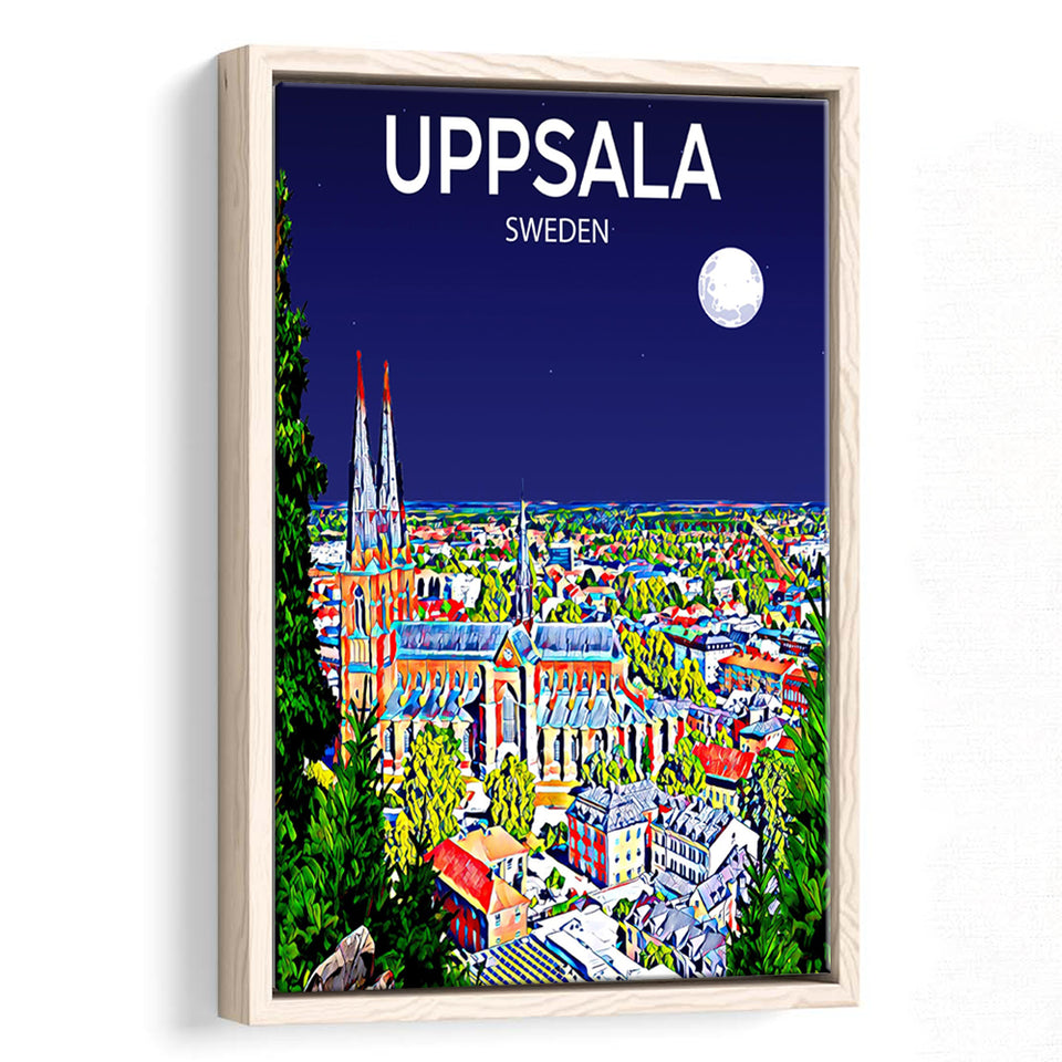 Uppsala Sweden Art Night Art Print, Large Canvas, Framed Canvas Print Wall Art Home Decor, Floating Frame