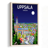 Uppsala Sweden Art Night Art Print, Large Canvas, Framed Canvas Print Wall Art Home Decor, Floating Frame