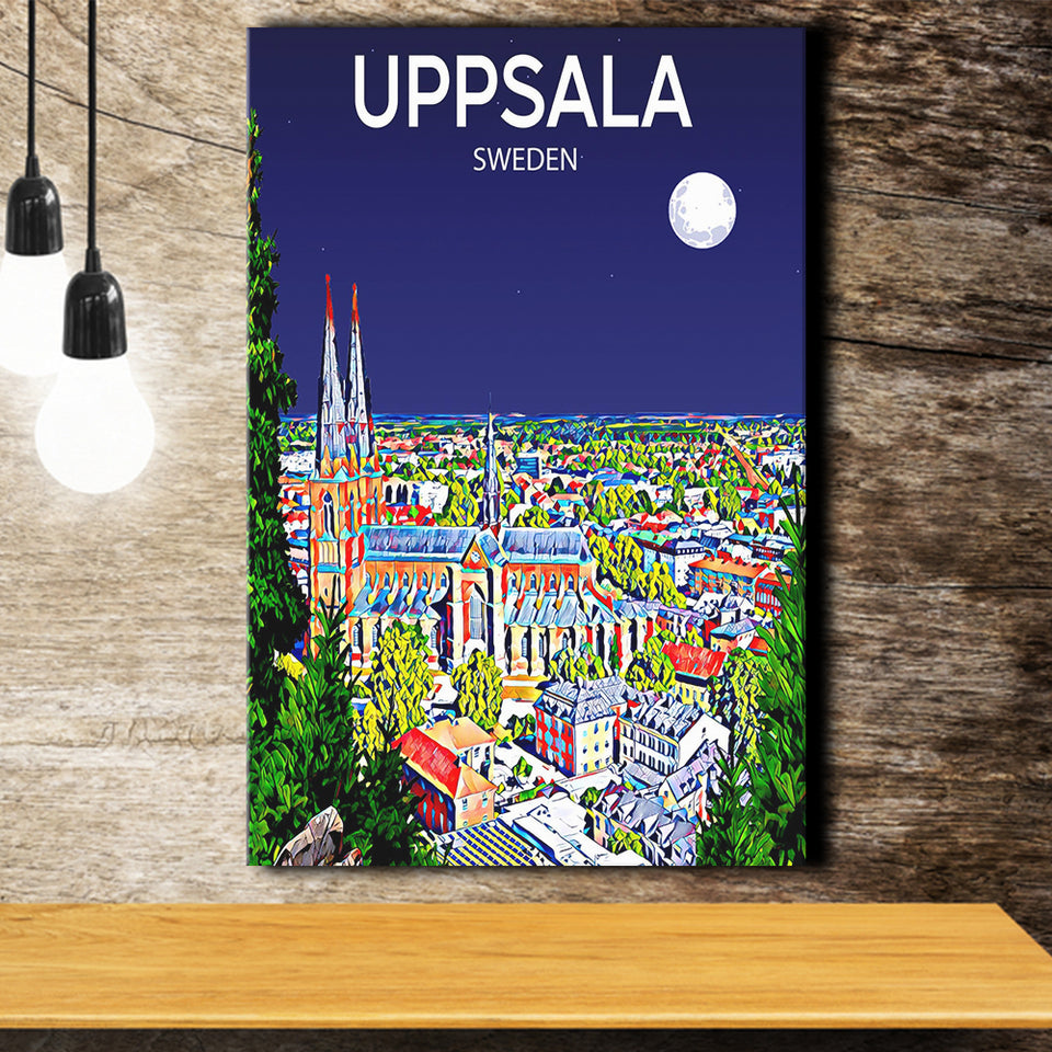 Uppsala Sweden Art Night Art Print ,City Art Print, Large Canvas, Canvas Print Wall Art Home Decor
