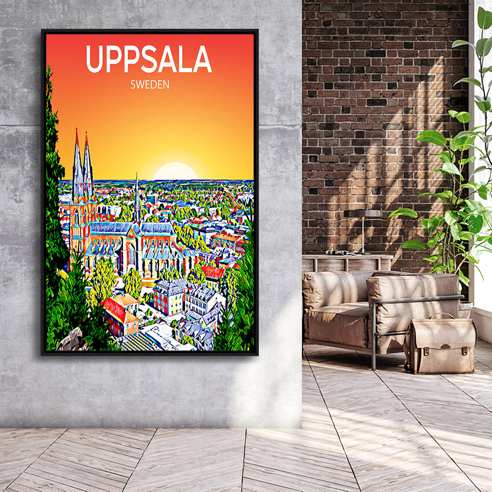 Uppsala Sweden Art Sunset Art Print, Large Canvas, Framed Canvas Print Wall Art Home Decor, Floating Frame