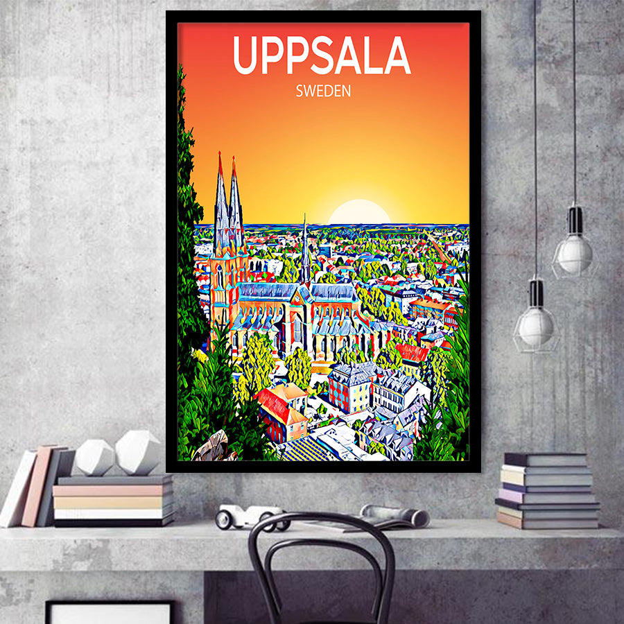Uppsala Sweden Art Sunset Art Print, City Art Print, Framed Art Print Wall Art Home Decor, Framed Picture