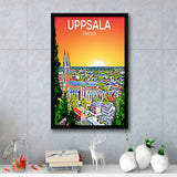 Uppsala Sweden Art Sunset Art Print, Large Canvas, Framed Canvas Print Wall Art Home Decor, Floating Frame