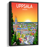 Uppsala Sweden Art Sunset Art Print, Large Canvas, Framed Canvas Print Wall Art Home Decor, Floating Frame