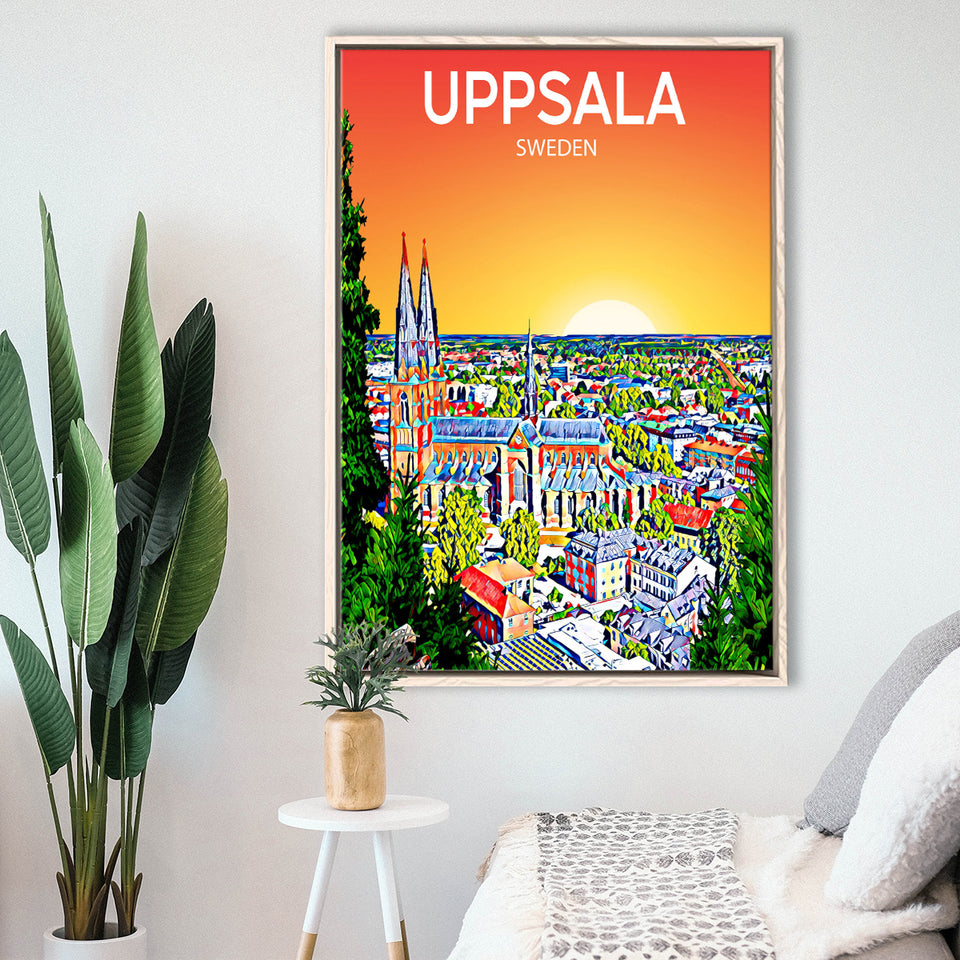 Uppsala Sweden Art Sunset Art Print, Large Canvas, Framed Canvas Print Wall Art Home Decor, Floating Frame