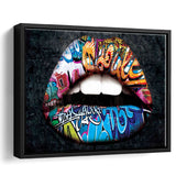 Urban Lip Graffiti Art Framed Canvas Prints Wall Art - Painting Canvas, Home Wall Decor, Prints for Sale, Floating Frame