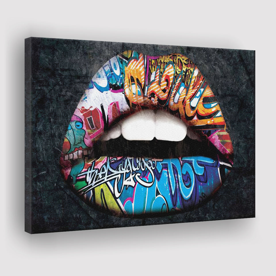 Urban Lip Graffiti Art Canvas Prints Wall Art - Painting Canvas, Home Wall Decor, Prints for Sale, Art Prints