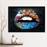 Urban Lip Graffiti Art Framed Canvas Prints Wall Art - Painting Canvas, Home Wall Decor, Prints for Sale, Floating Frame