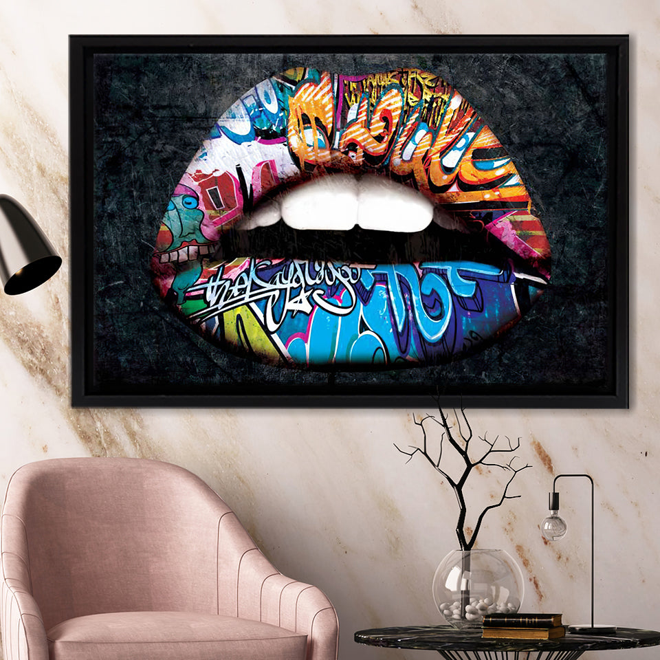 LV Lips' Framed Graphic Art Print East Urban Home Size: 63 cm H x