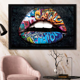 Urban Lip Graffiti Art Framed Canvas Prints Wall Art - Painting Canvas, Home Wall Decor, Prints for Sale, Floating Frame