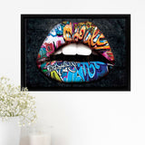 Urban Lip Graffiti Art Framed Canvas Prints Wall Art - Painting Canvas, Home Wall Decor, Prints for Sale, Floating Frame