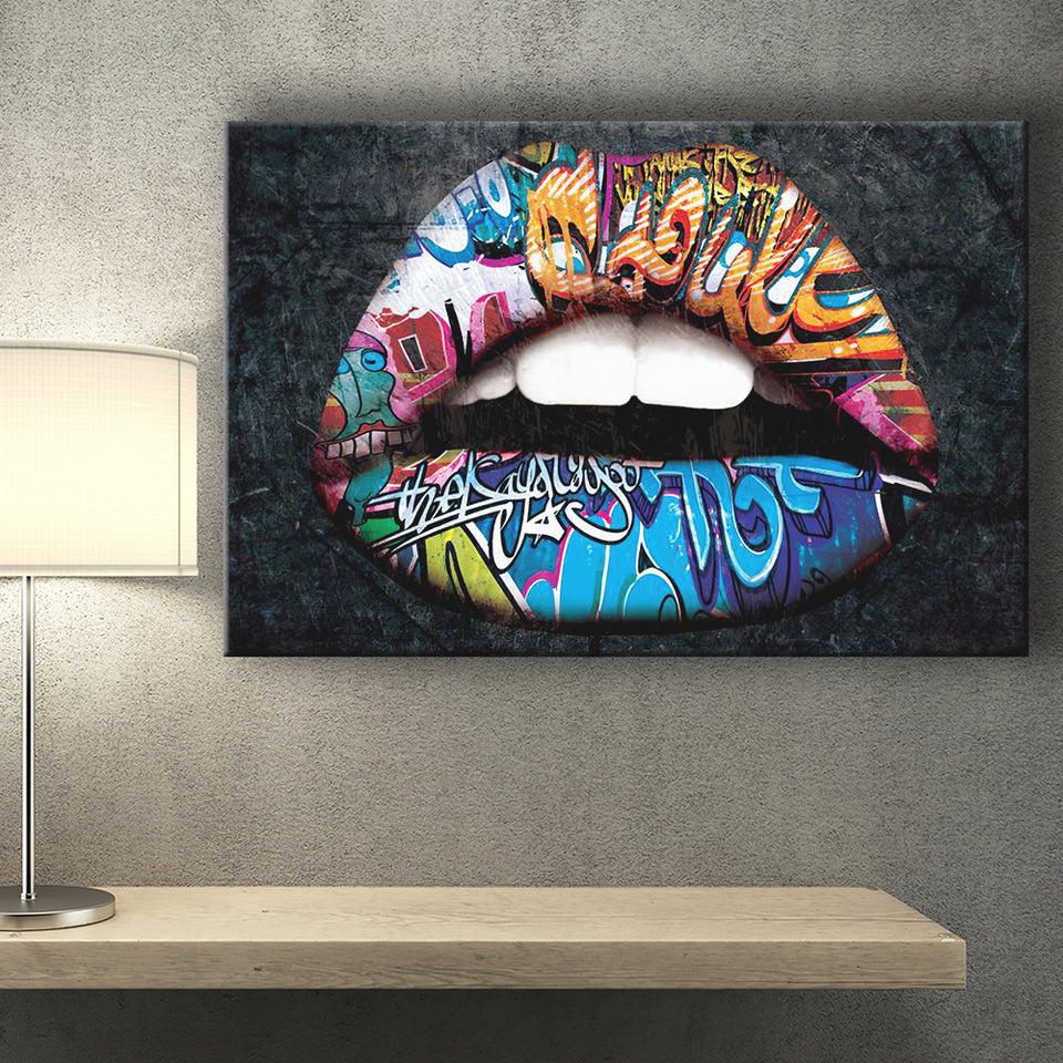 Urban Lip Graffiti Art Canvas Prints Wall Art - Painting Canvas, Home Wall Decor, Prints for Sale, Art Prints
