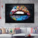 Urban Lip Graffiti Art Framed Canvas Prints Wall Art - Painting Canvas, Home Wall Decor, Prints for Sale, Floating Frame