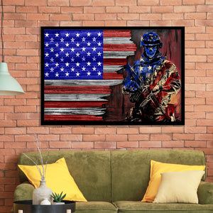 Us Half Flag Veteran Framed Art Prints Wall Decor - Framed Painting, Veteran Gift