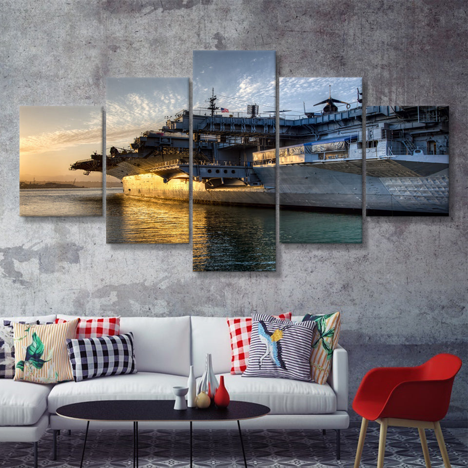 Uss Midway Aircraft Carrier  5 Pieces Canvas Prints Wall Art - Painting Canvas, Multi Panels, 5 Panel, Wall Decor