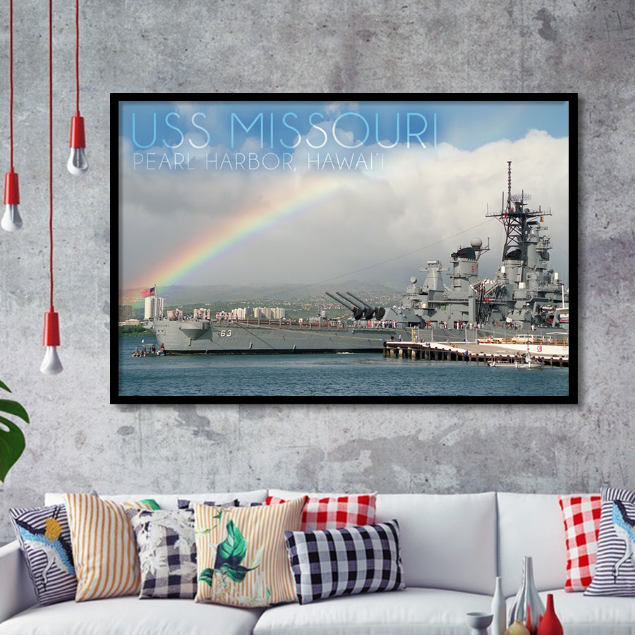 Uss Missouri Rainbow Scene Framed Art Prints Wall Decor - Painting Art, Framed Picture, Home Decor, For Sale