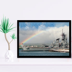 Uss Missouri Rainbow Scene Framed Art Prints Wall Decor - Painting Art, Framed Picture, Home Decor, For Sale