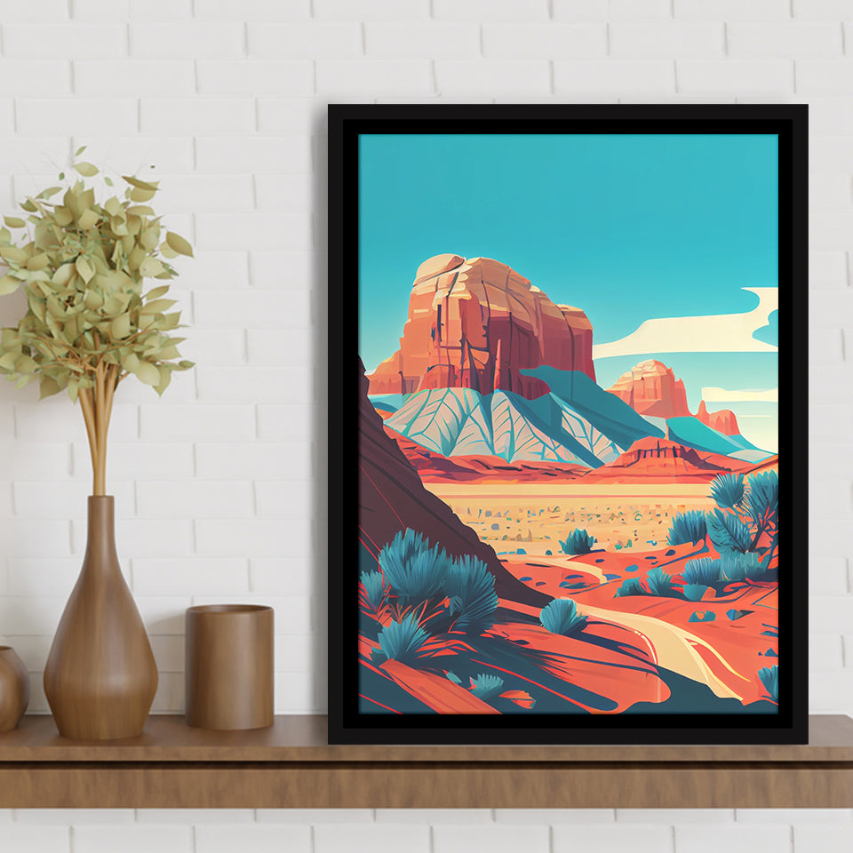 Utah Retro Art Print, Large Canvas, Framed Canvas Print Wall Art Home Decor, Floating Frame