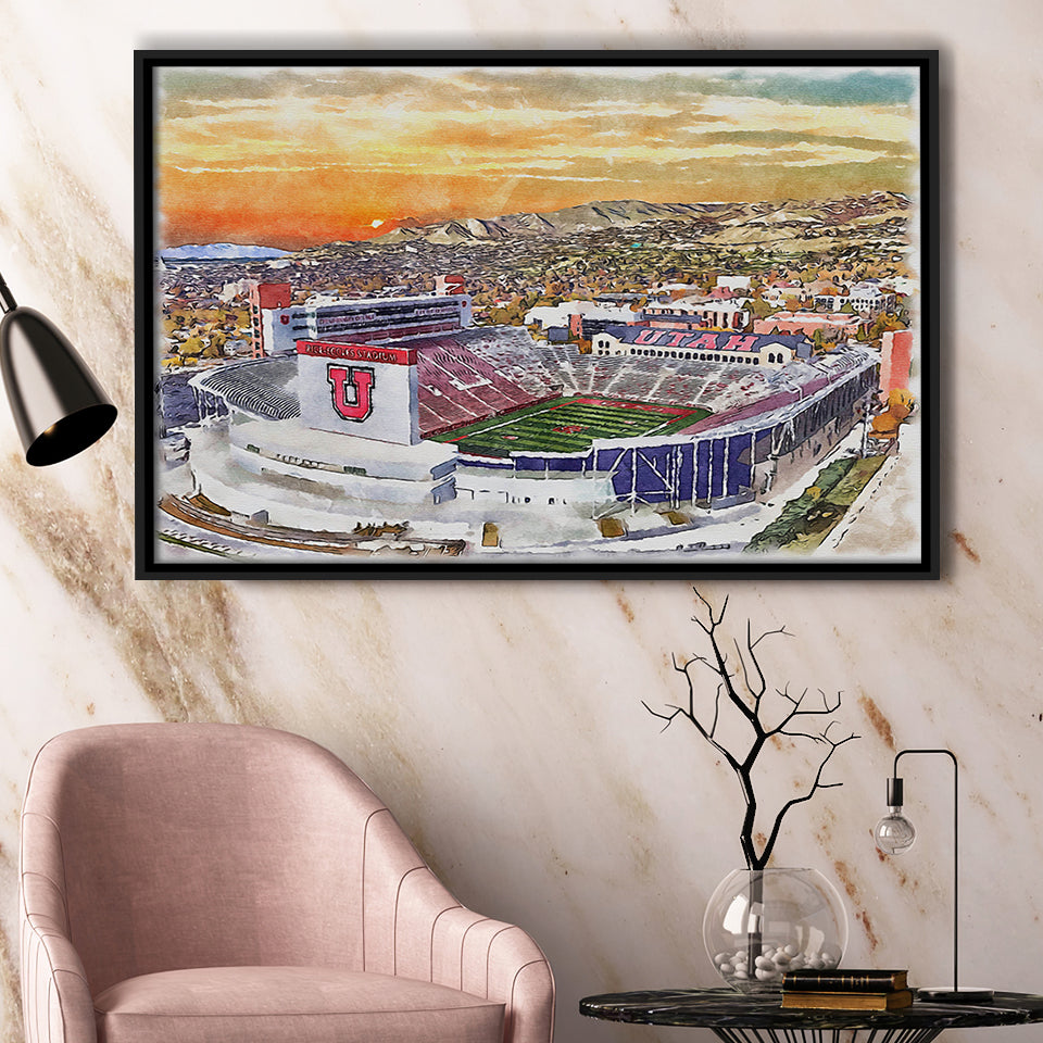 Utah Utes Rice Eccles Stadium Watercolor, Sport Art Prints Fan Gift, Framed Canvas Prints Wall Art Decor