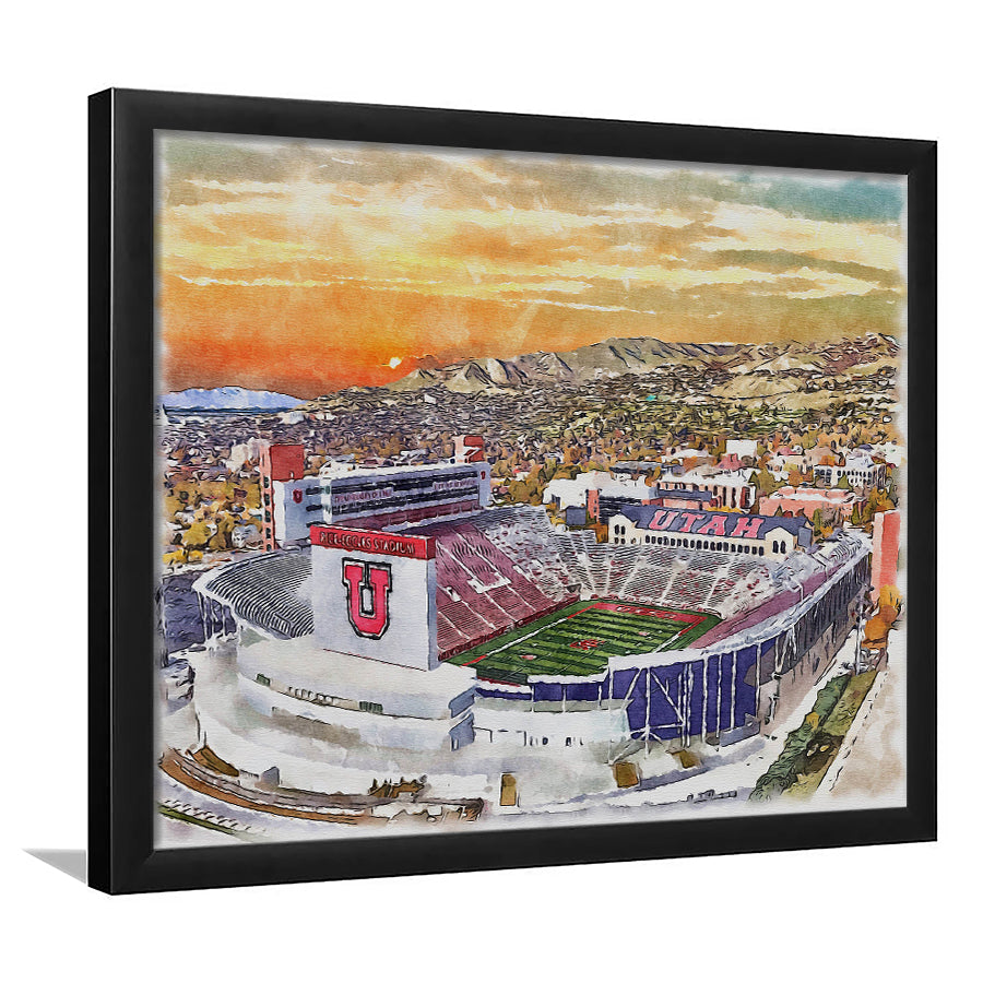 Utah Utes Rice Eccles Stadium Watercolor, Sport Prints Fan Gift, Framed Art Prints Wall Art Decor