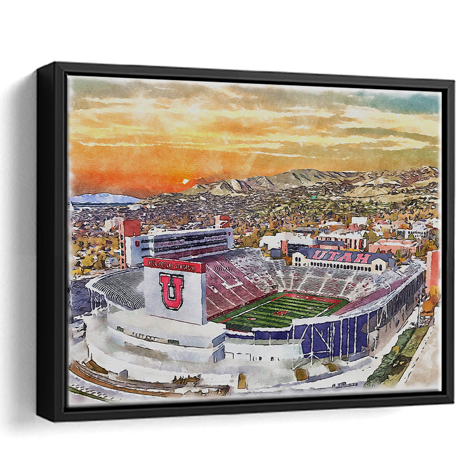 Utah Utes Rice Eccles Stadium Watercolor, Sport Art Prints Fan Gift, Framed Canvas Prints Wall Art Decor