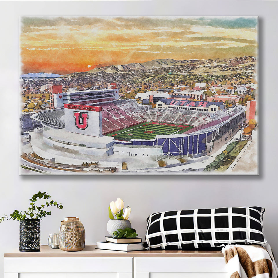 Utah Utes Rice Eccles Stadium Watercolor, Sport Art Prints Fan Gift, Canvas Prints Wall Art Decor