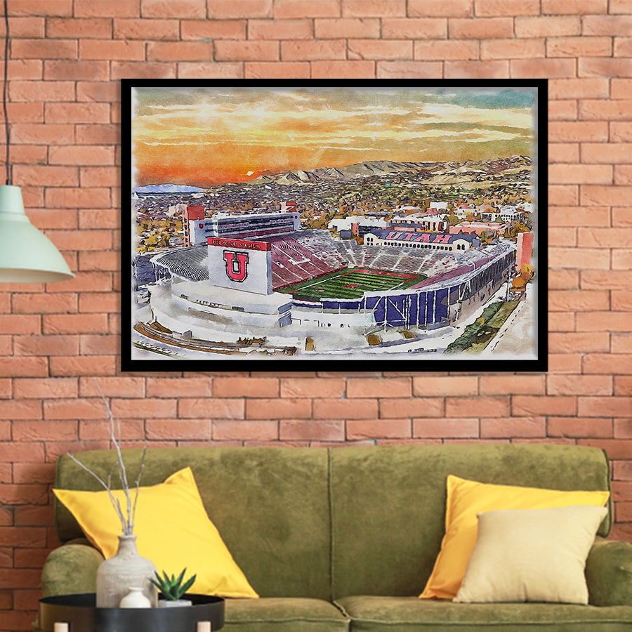 Utah Utes Rice Eccles Stadium Watercolor, Sport Prints Fan Gift, Framed Art Prints Wall Art Decor