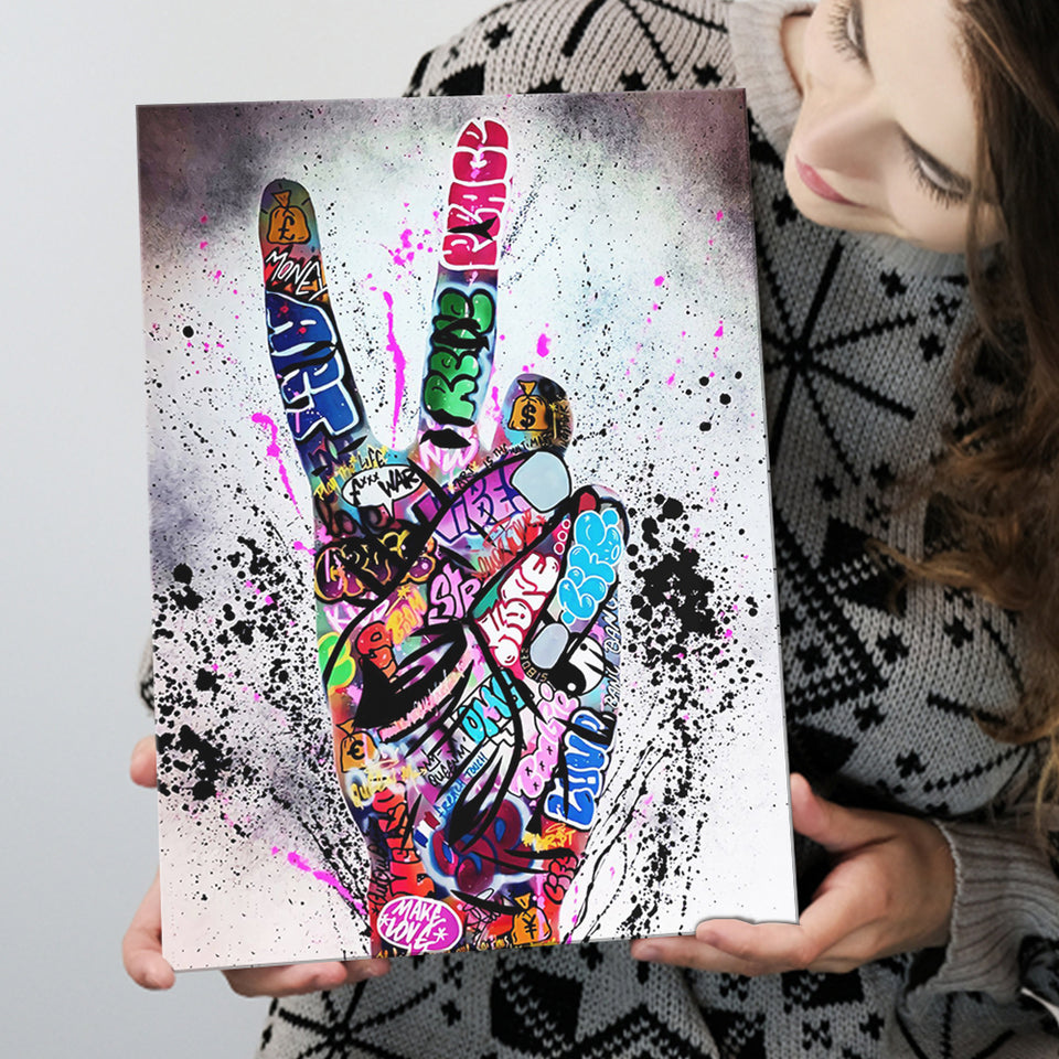 V Gesture Graffitione Gesture Victory Street Art Canvas Prints