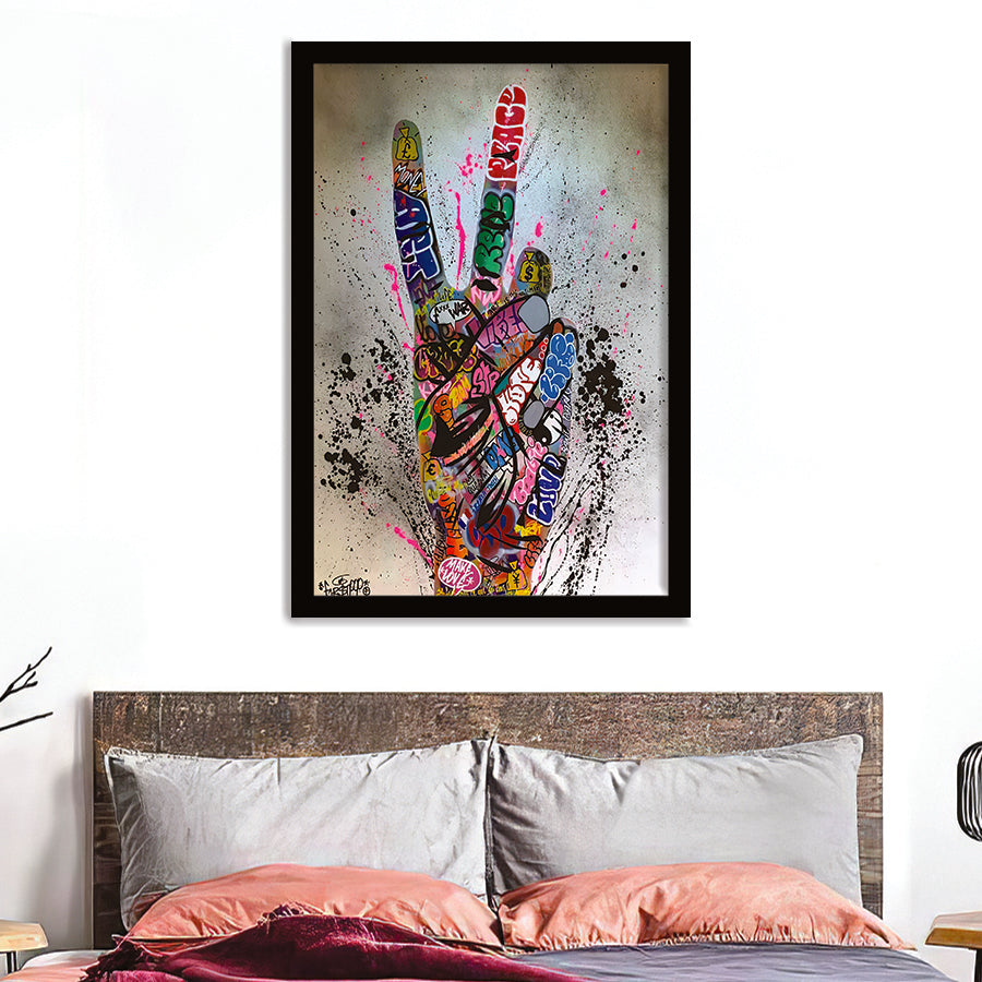 V Gesture Graffiti One Gesture Victory Street Art Framed Art Prints - Framed Prints, Painting Prints, Prints for Sale