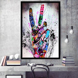 V Gesture Graffitione Gesture Victory Street Art Framed Art Print Wall Decor - Painting Art, Wall Art, Framed Picture, Black Frame