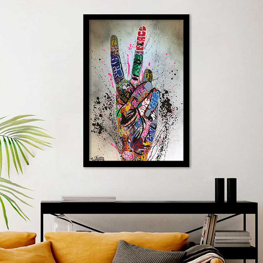 V Gesture Graffiti One Gesture Victory Street Art Framed Art Prints - Framed Prints, Painting Prints, Prints for Sale