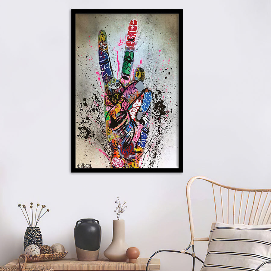 V Gesture Graffiti One Gesture Victory Street Art Framed Art Prints - Framed Prints, Painting Prints, Prints for Sale