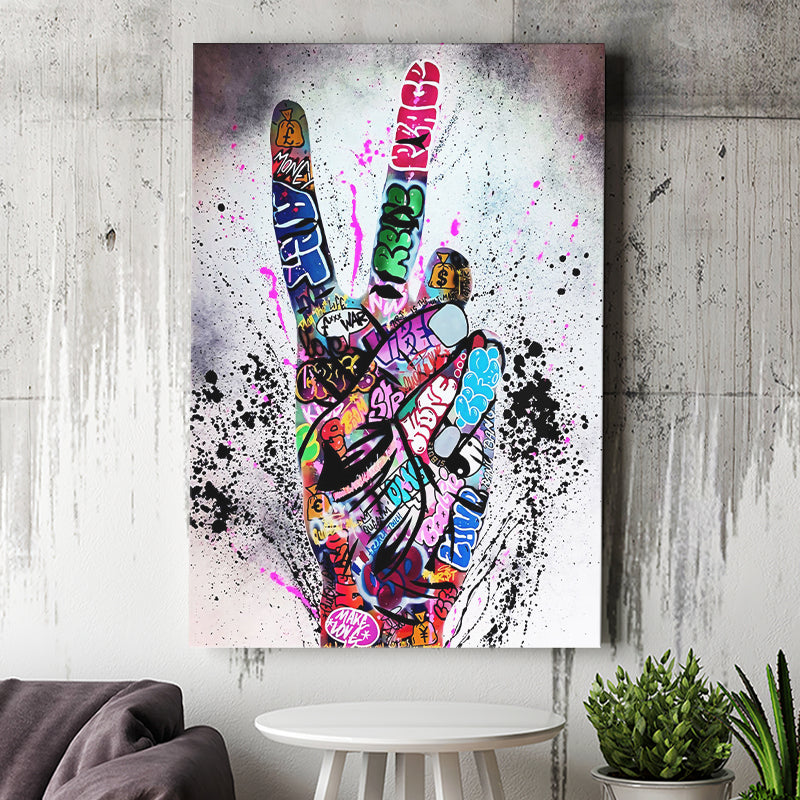 V Gesture Graffitione Gesture Victory Street Art Canvas Prints Wall Art Decor - Painting Canvas, Home Decor, Art Print, Art For Sale