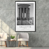 Valletta, Malta Black And White Art Framed Canvas Prints Wall Art Home Decor, Floating Frame