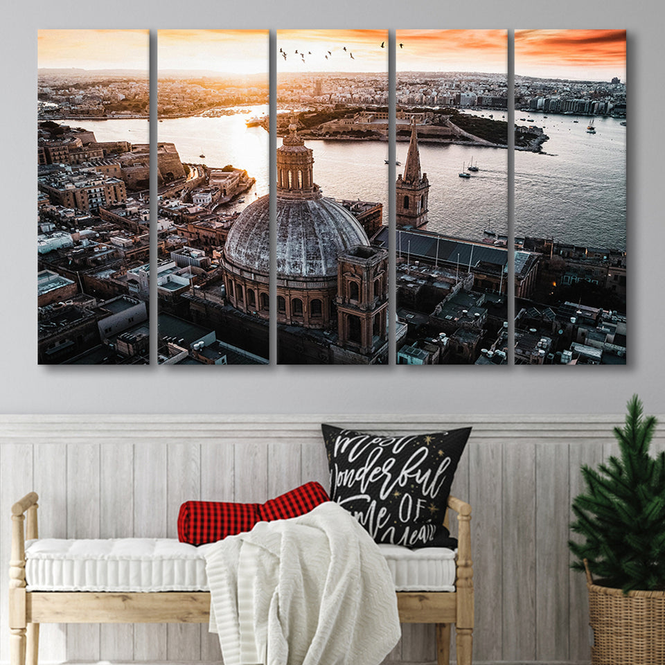 Valletta Skyline, Malta 5 Panels B,Large Canvas,Canvas Prints Wall Art Home Decor