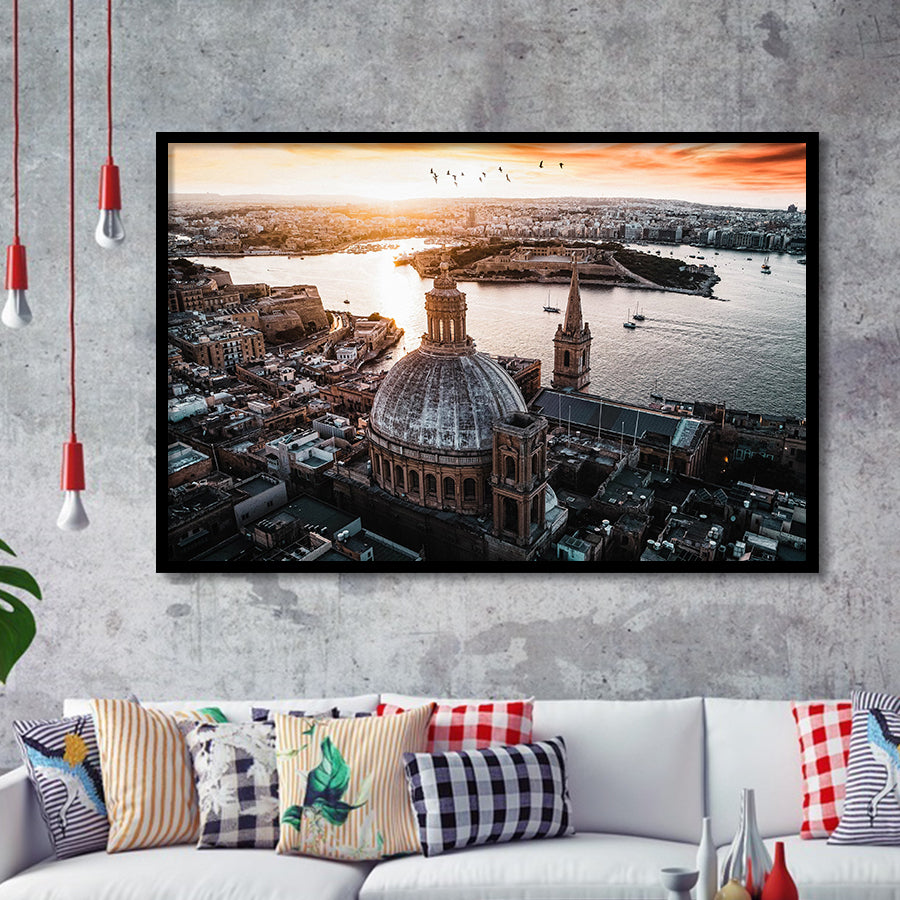 Valletta Skyline, Malta Framed Art Prints Wall Art Decor,Black Frame, Ready to hang