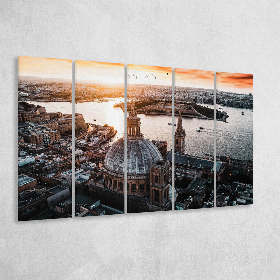 Valletta Skyline, Malta 5 Panels B,Large Canvas,Canvas Prints Wall Art Home Decor