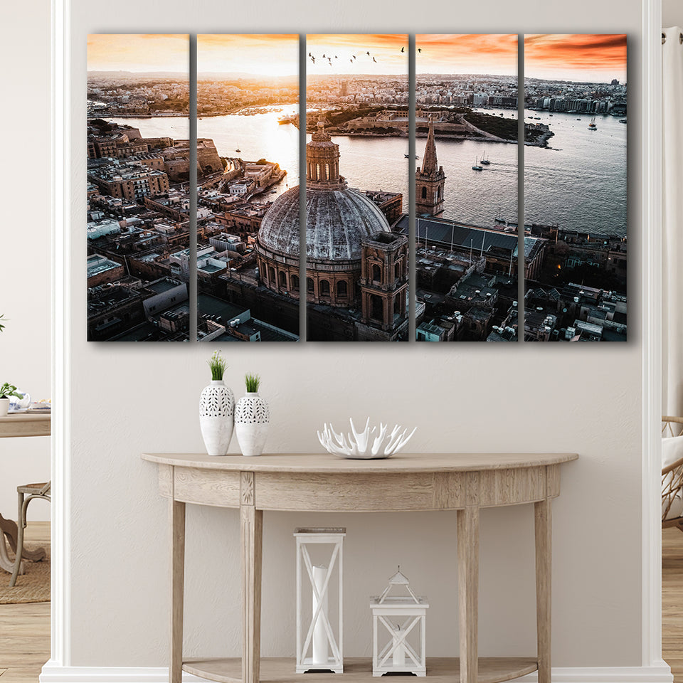 Valletta Skyline, Malta 5 Panels B,Large Canvas,Canvas Prints Wall Art Home Decor