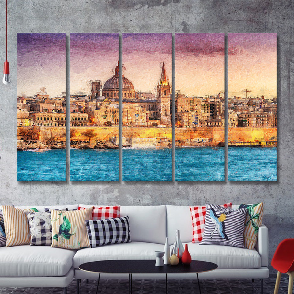 Valletta Superb City 5 Piece B Canvas Prints Wall Art Decor - Painting Canvas, Multi Panels