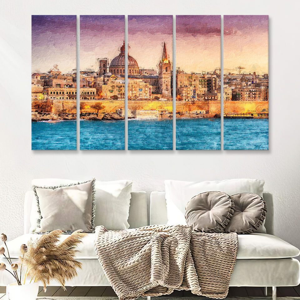 Valletta Superb City 5 Piece B Canvas Prints Wall Art Decor - Painting Canvas, Multi Panels
