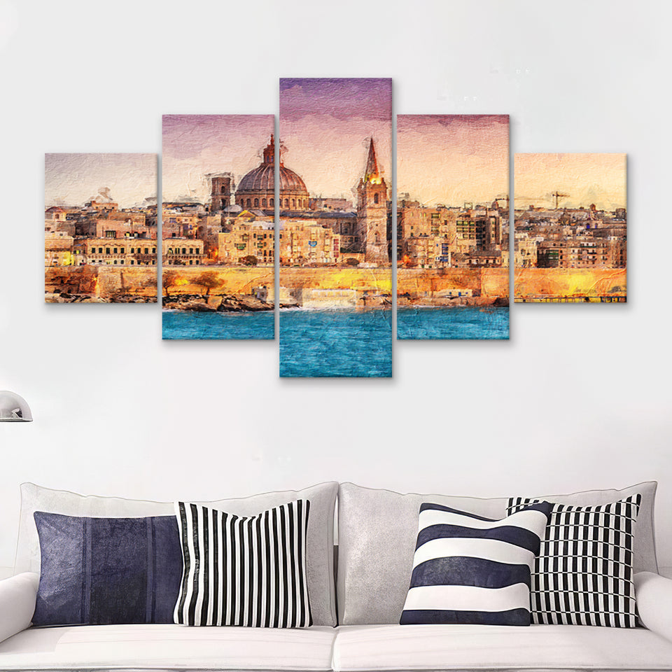 Valletta Superb City 5 Piece Canvas Prints Wall Art Decor - Painting Canvas, Multi Panels
