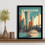 Vancouver Retro Art Print, Large Canvas, Framed Canvas Print Wall Art Home Decor, Floating Frame