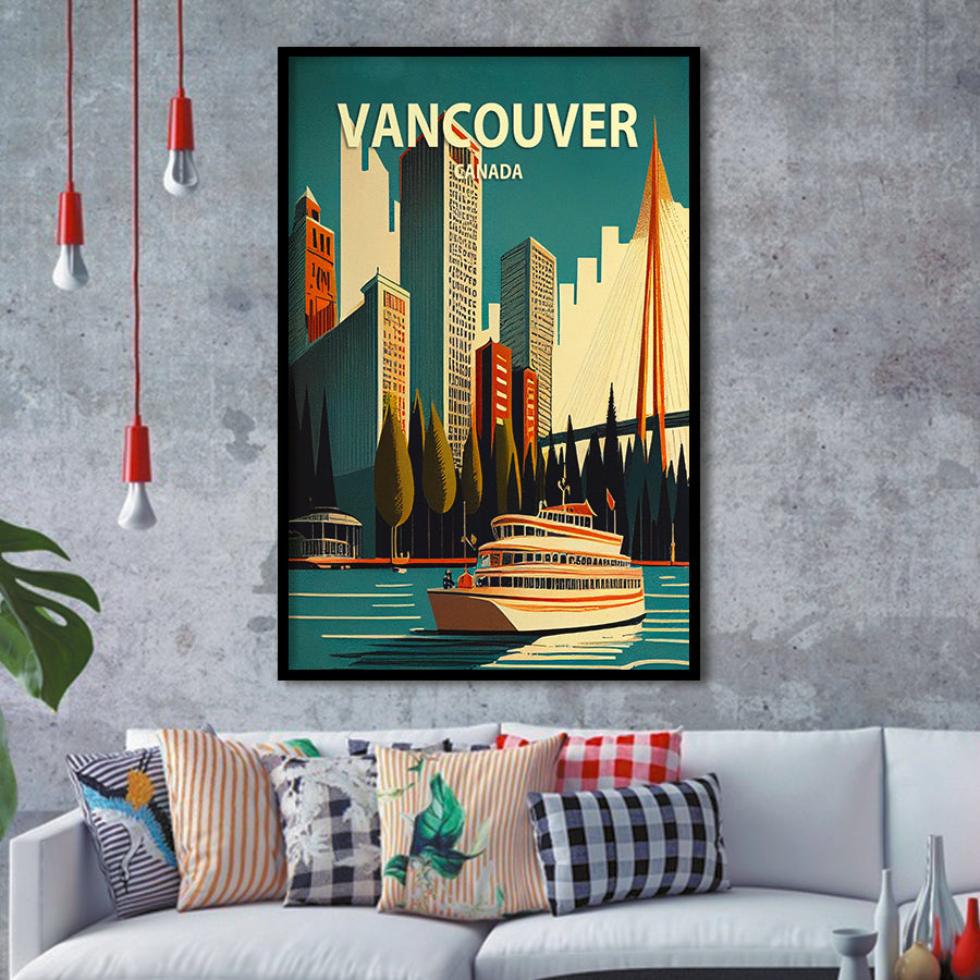 Vancouver Retro Art Print, City Art Print, Framed Art Print Wall Art Home Decor, Framed Picture